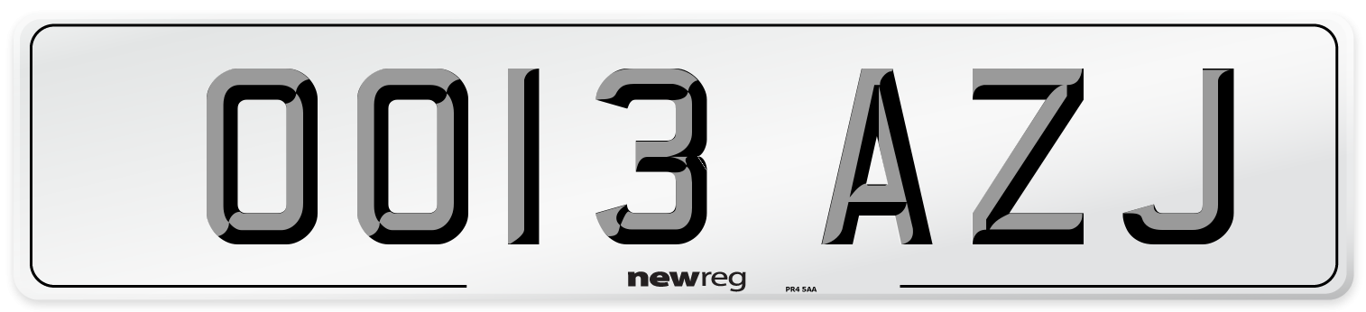 OO13 AZJ Number Plate from New Reg